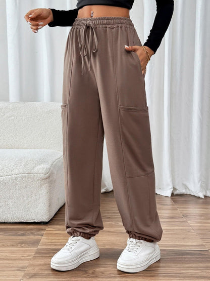 Tied Joggers with Pockets - TayDiane