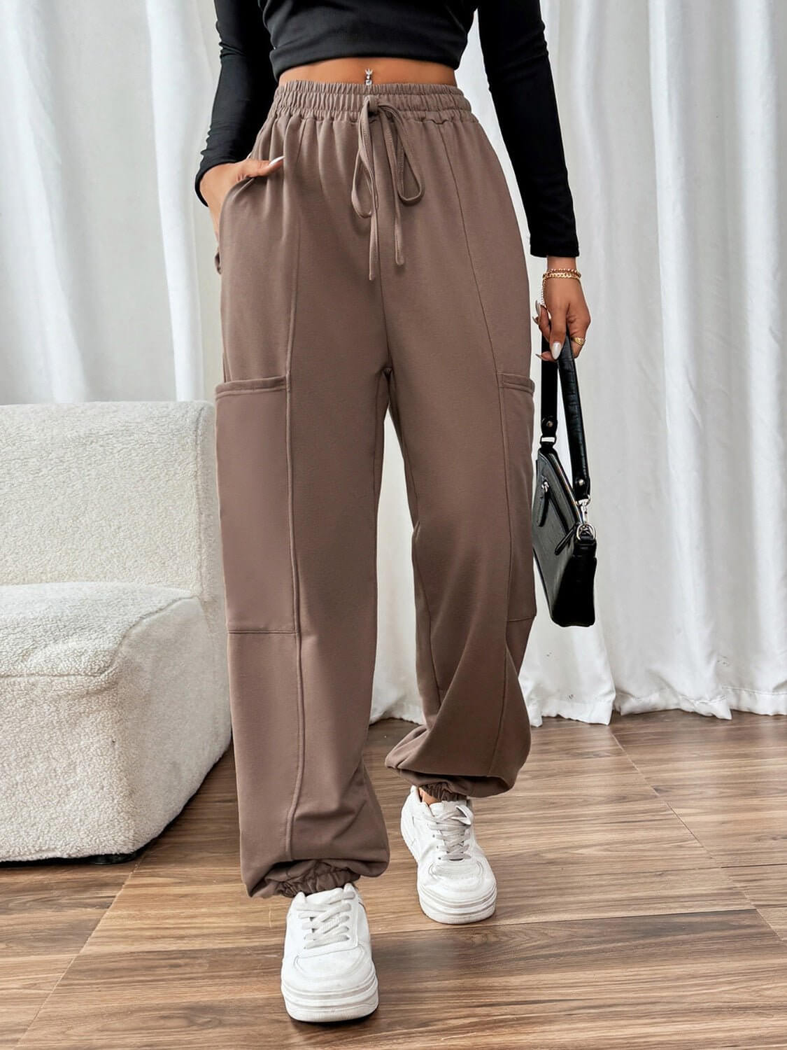 Tied Joggers with Pockets - TayDiane