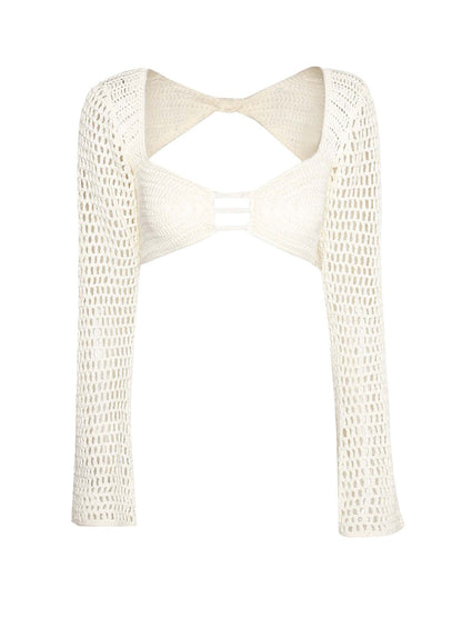 Tied Long Sleeve Top and Skirt Cover Up Set - TayDiane
