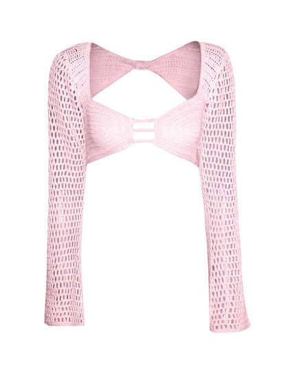 Tied Long Sleeve Top and Skirt Cover Up Set - TayDiane