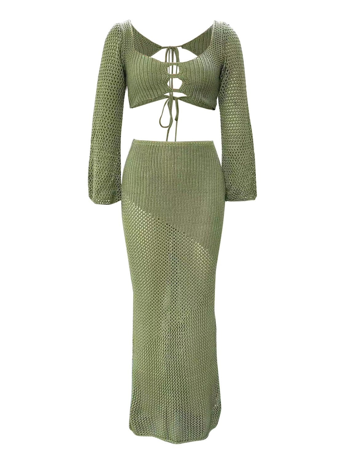 Tied Long Sleeve Top and Skirt Cover Up Set - TayDiane