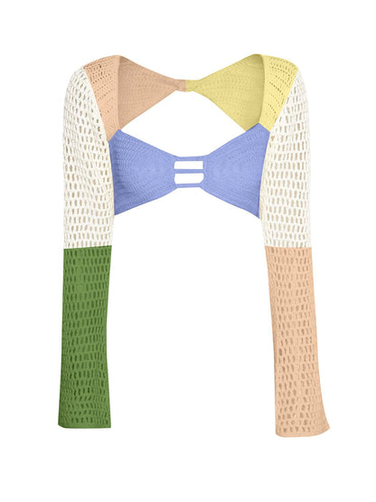 Tied Long Sleeve Top and Skirt Cover Up Set - TayDiane