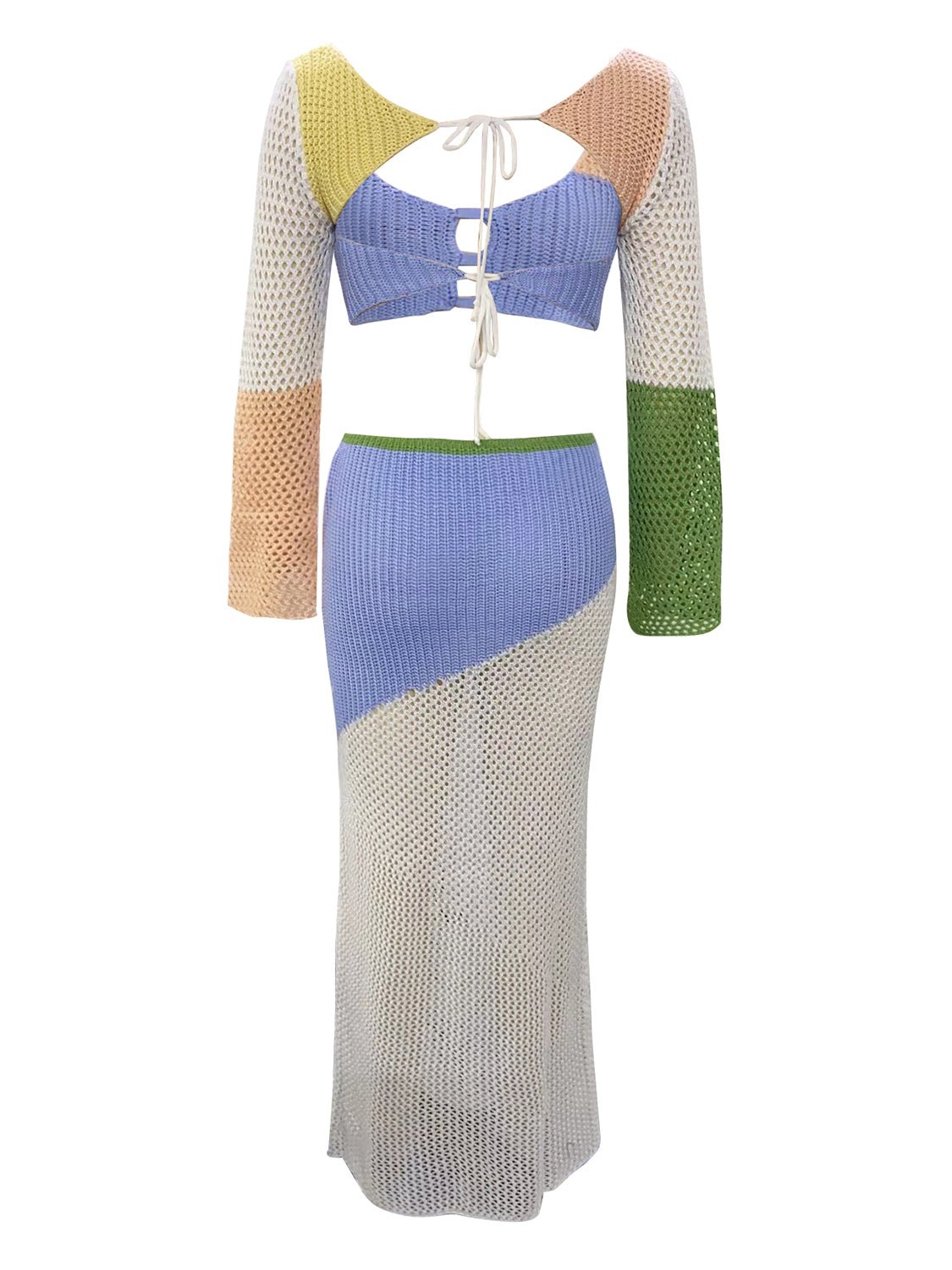 Tied Long Sleeve Top and Skirt Cover Up Set - TayDiane