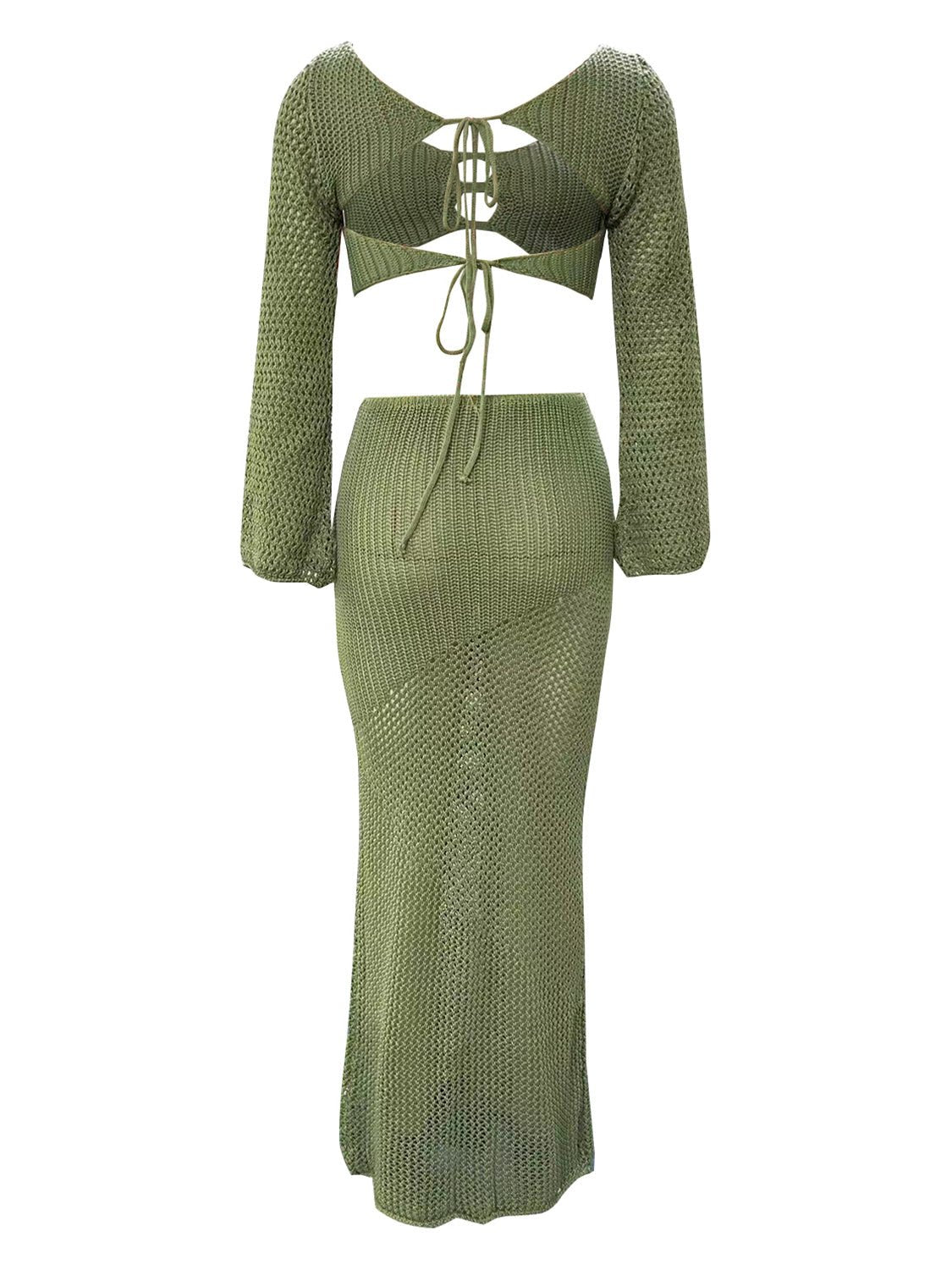 Tied Long Sleeve Top and Skirt Cover Up Set - TayDiane