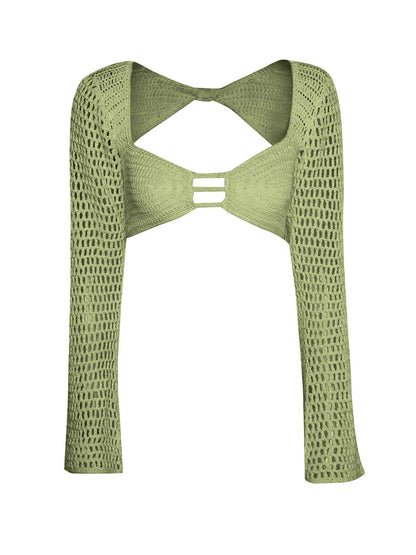 Tied Long Sleeve Top and Skirt Cover Up Set - TayDiane