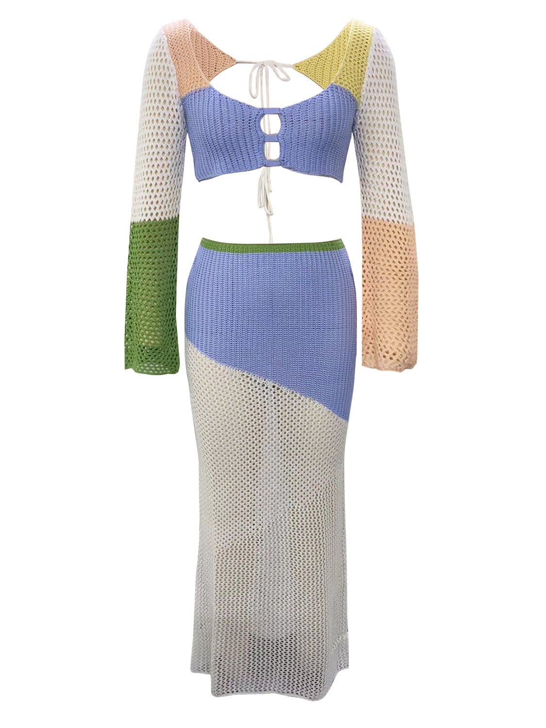 Tied Long Sleeve Top and Skirt Cover Up Set - TayDiane