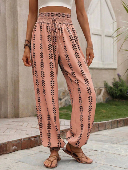 Tied Printed High Waist Pants - TayDiane