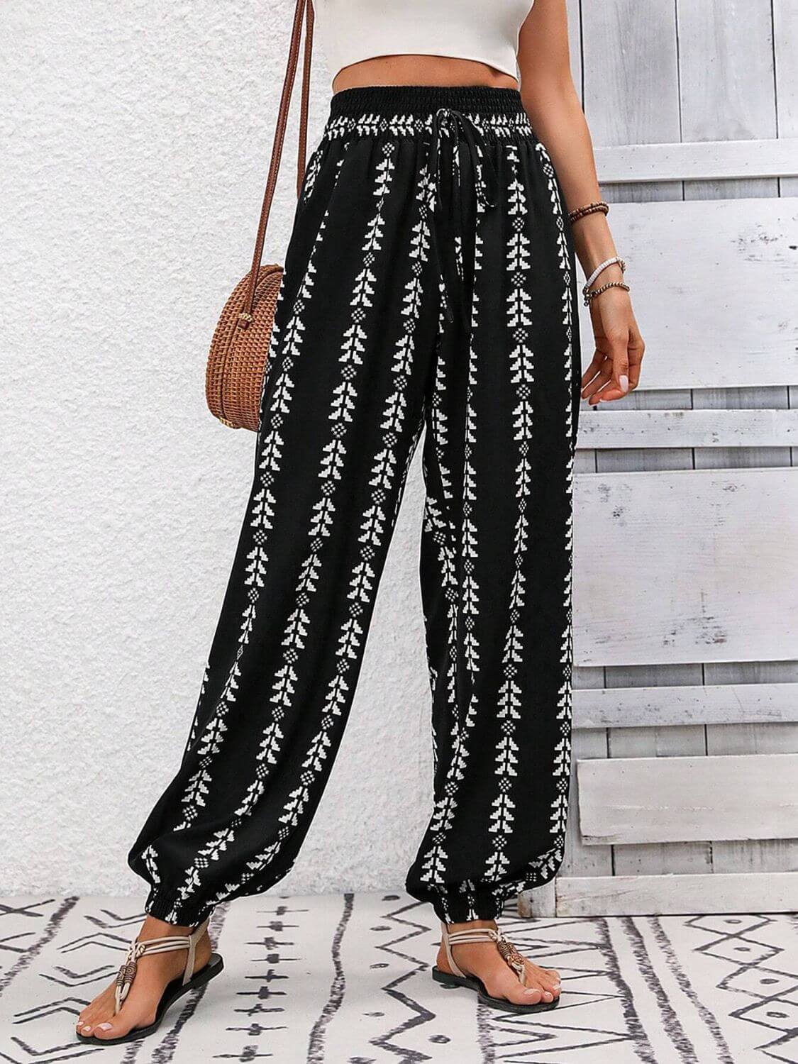 Tied Printed High Waist Pants - TayDiane