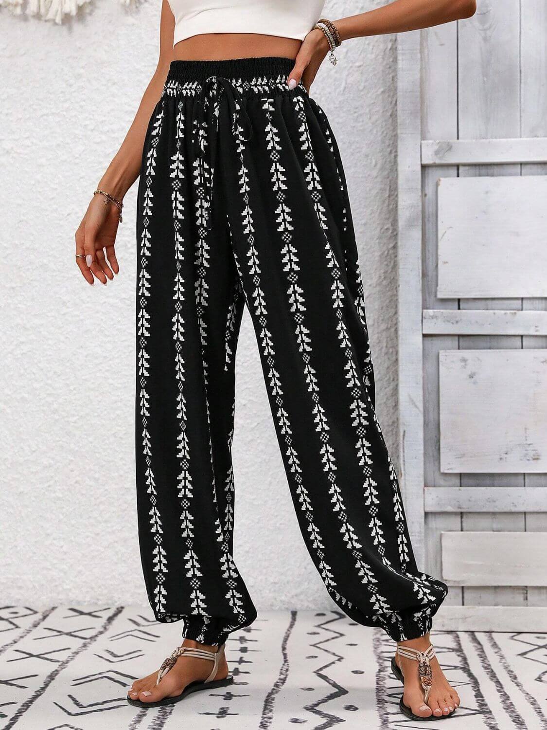 Tied Printed High Waist Pants - TayDiane