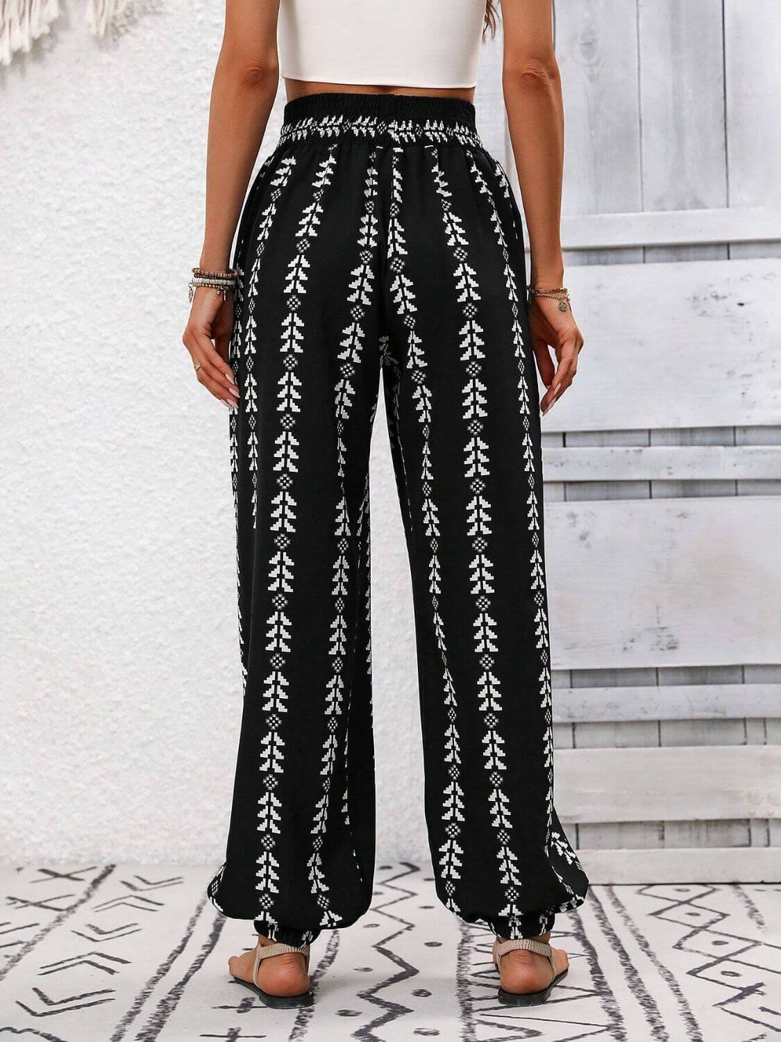 Tied Printed High Waist Pants - TayDiane