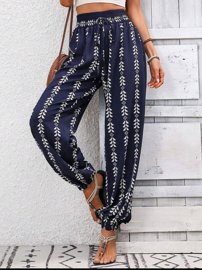 Tied Printed High Waist Pants - TayDiane