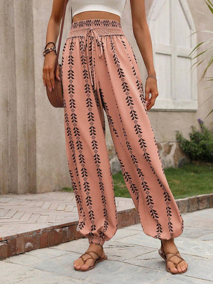 Tied Printed High Waist Pants - TayDiane