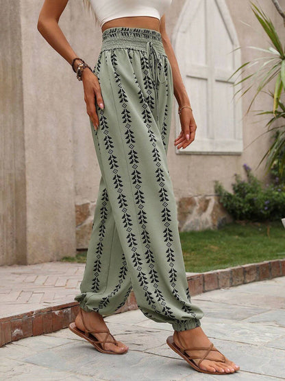 Tied Printed High Waist Pants - TayDiane