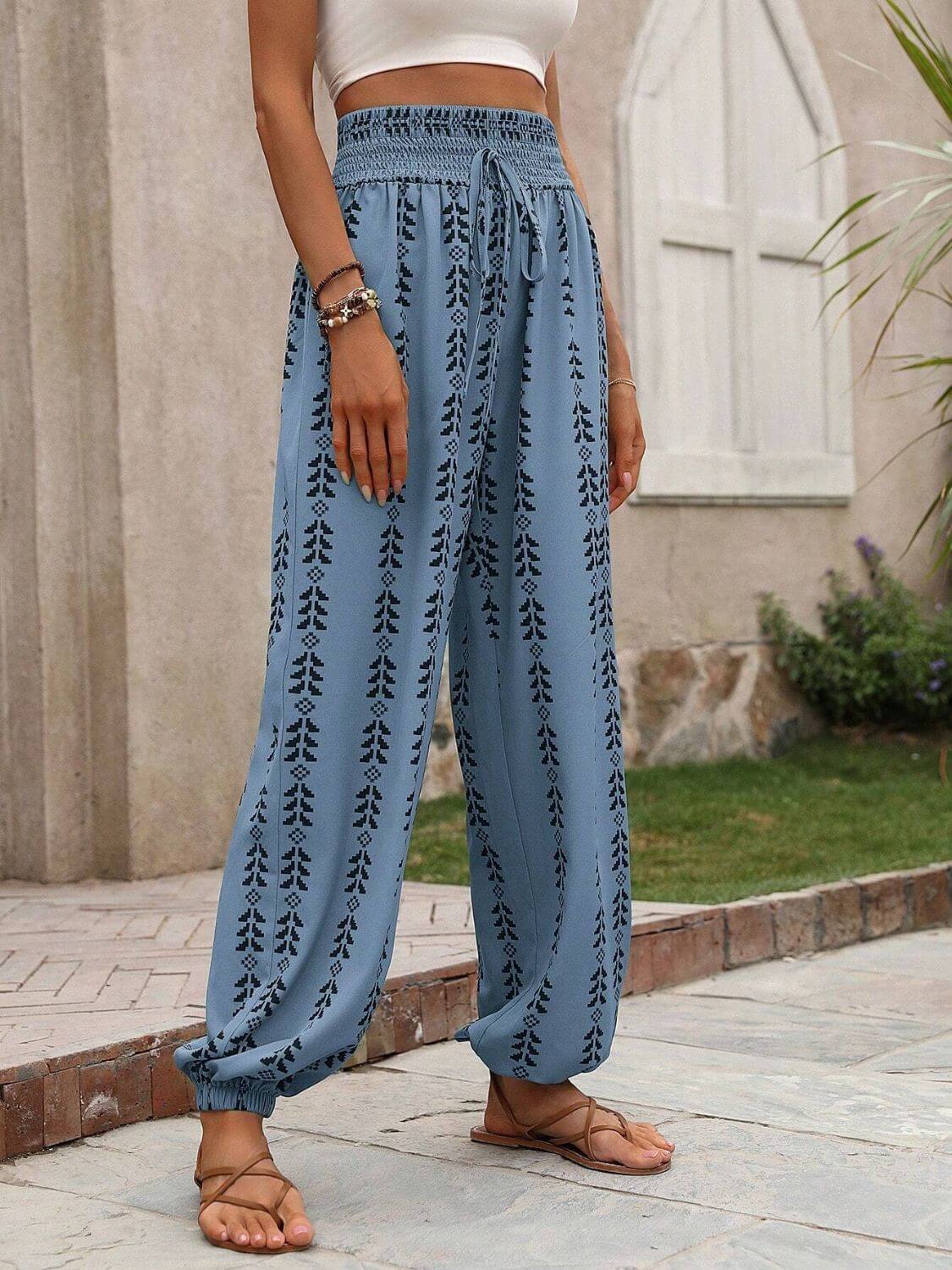 Tied Printed High Waist Pants - TayDiane