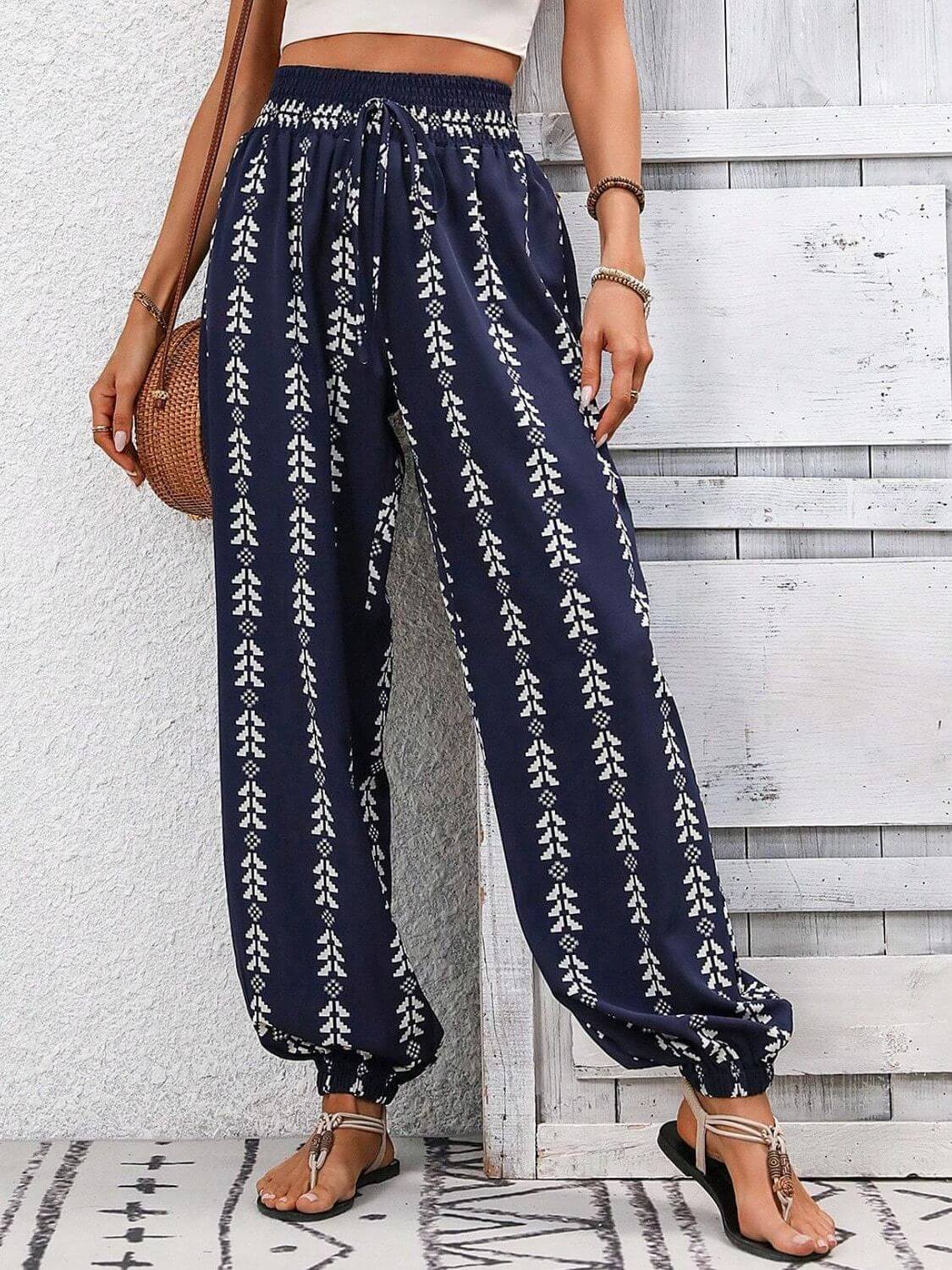 Tied Printed High Waist Pants - TayDiane