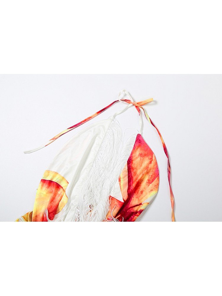 Tropical Fringe Halter Skirt Set - TayDiane