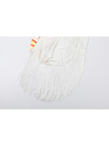 Tropical Fringe Halter Skirt Set - TayDiane