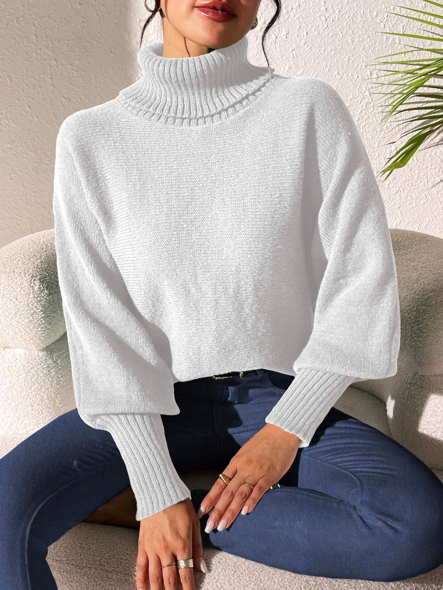 Turtleneck Long Sleeve Sweater - TayDiane