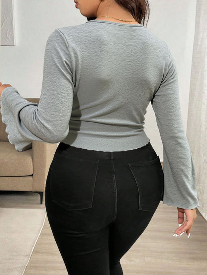 Twist - Front V - Neck Handkerchief - Hem Top - TayDiane