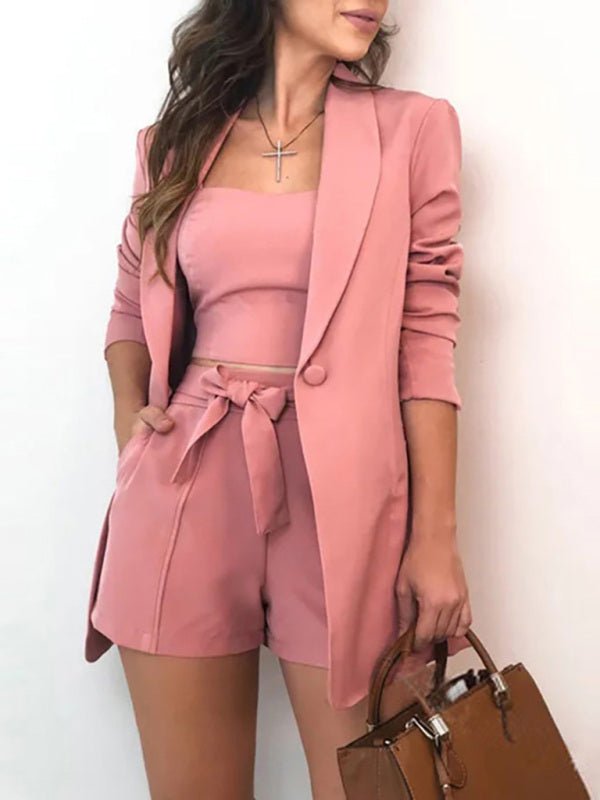 Two Piece Casual Blazer Short Set - TayDiane