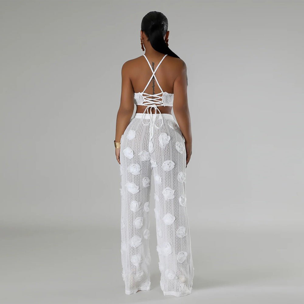 Two Piece Lace Crop Top Halter Set - TayDiane