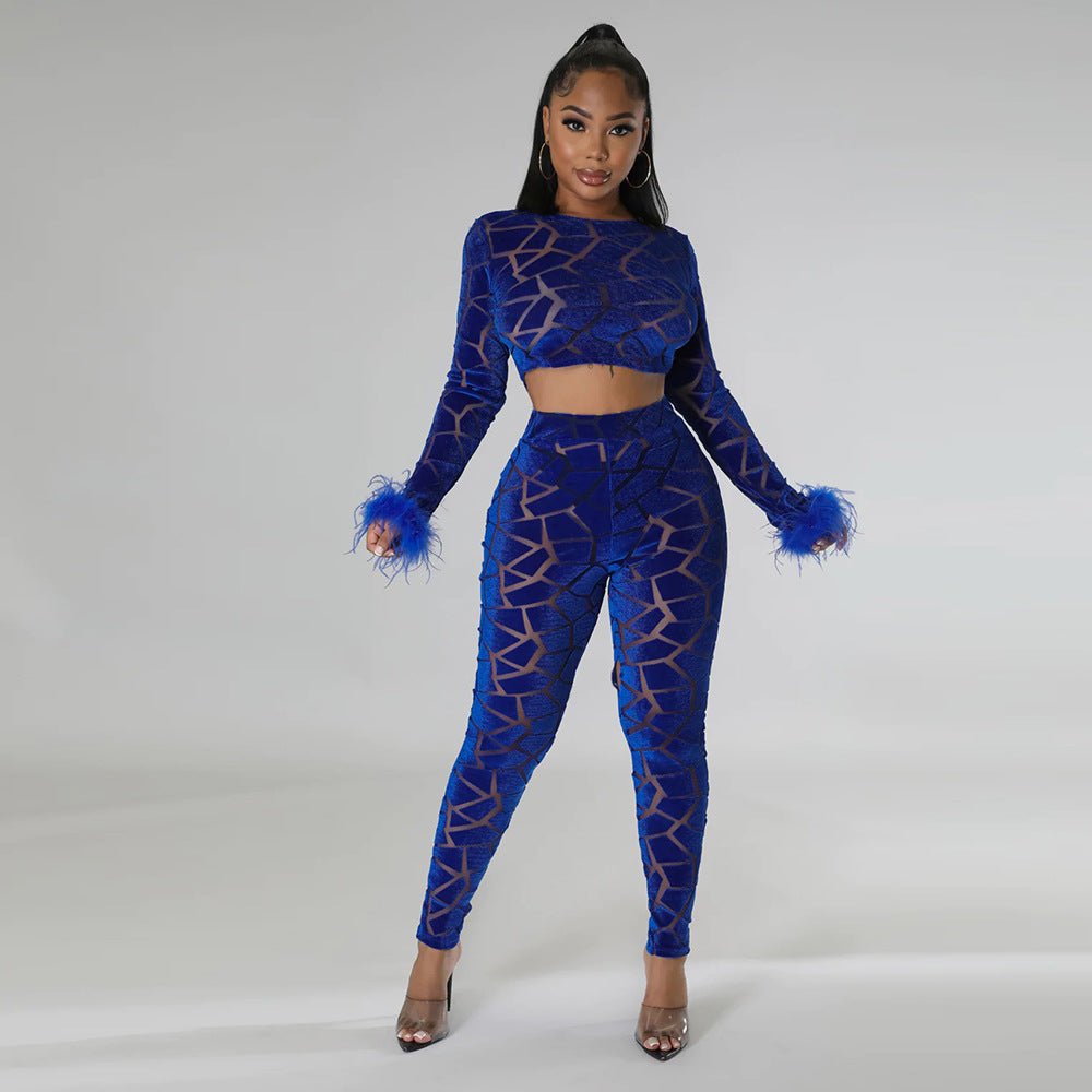 Two - Piece Sheer Crop Top with Leggings - TayDiane