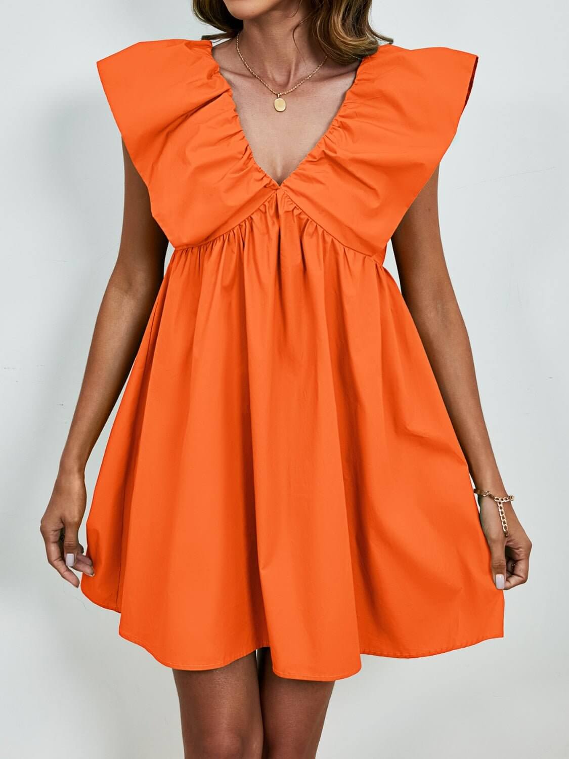 V - Neck Cap Sleeve Mini Dress - TayDiane