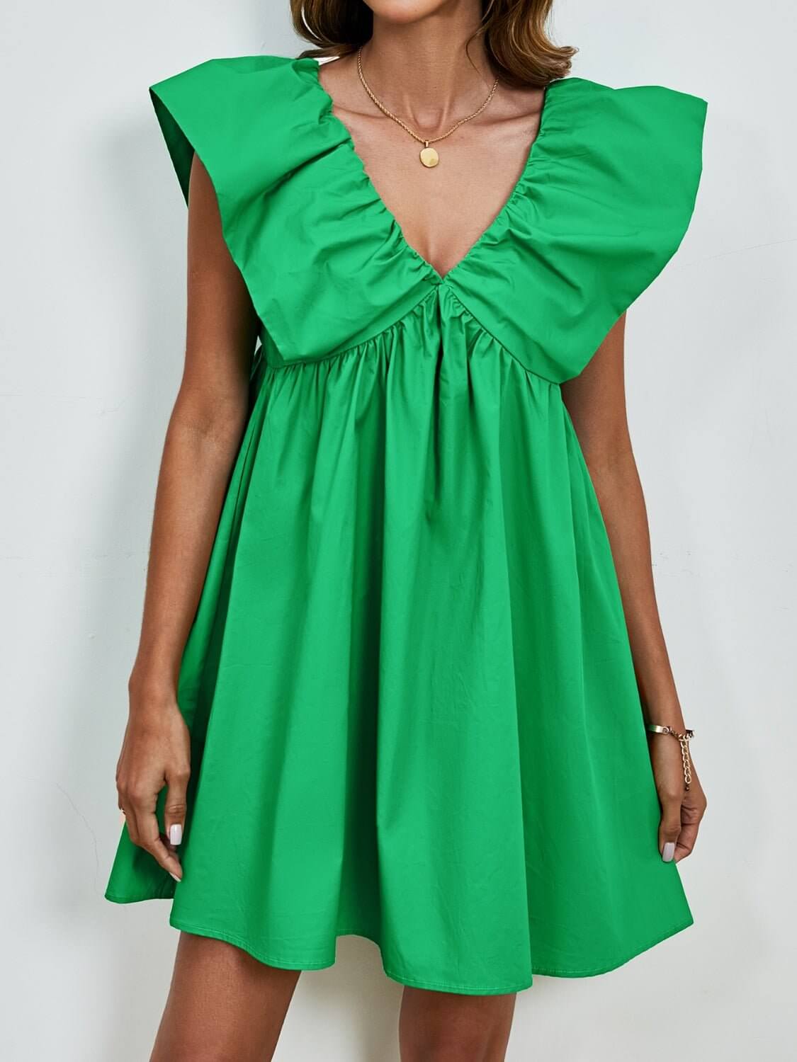 V - Neck Cap Sleeve Mini Dress - TayDiane