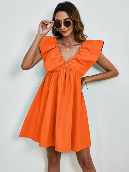 V - Neck Cap Sleeve Mini Dress - TayDiane