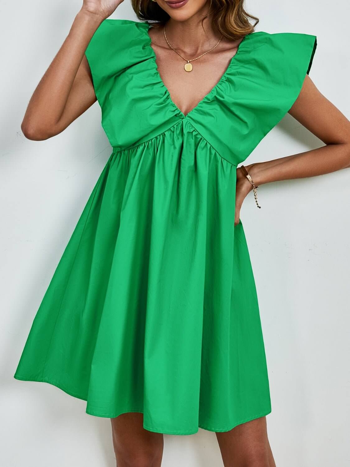 V - Neck Cap Sleeve Mini Dress - TayDiane