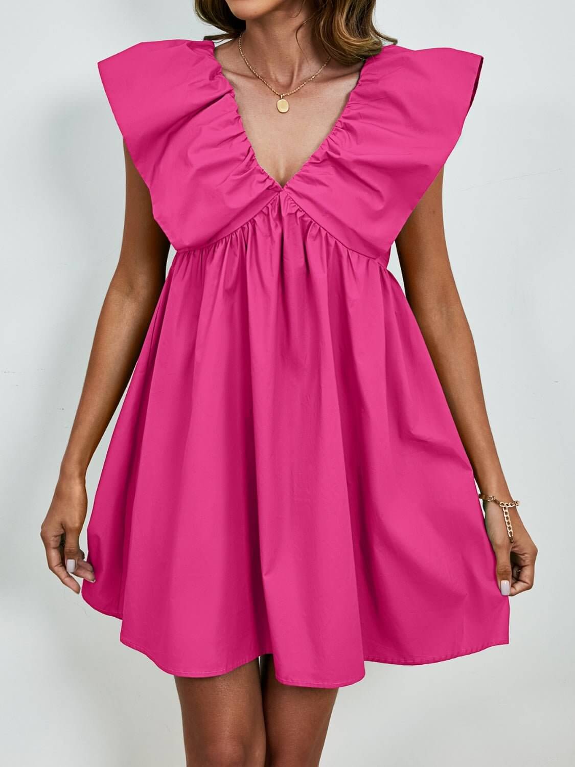 V - Neck Cap Sleeve Mini Dress - TayDiane