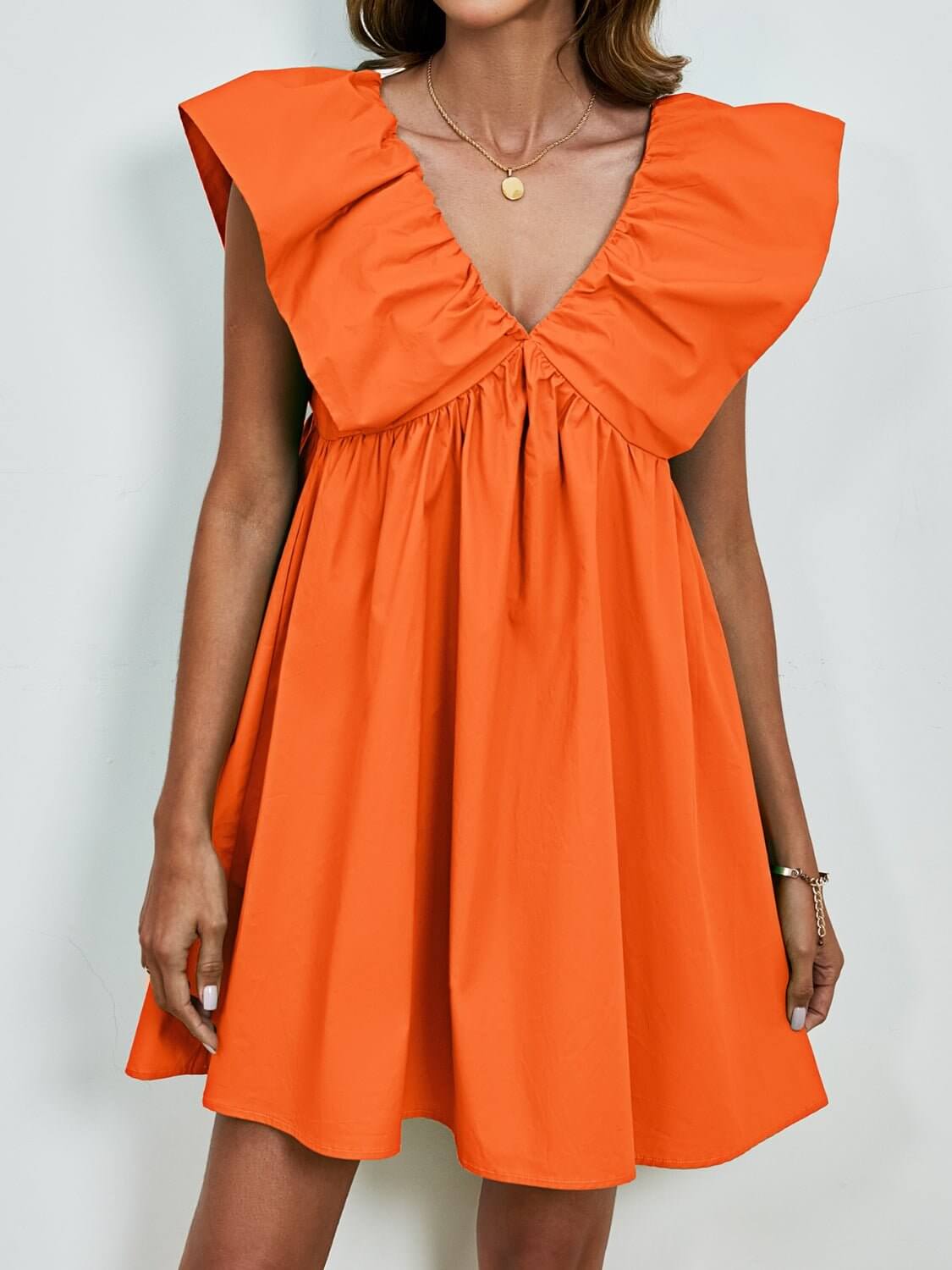 V - Neck Cap Sleeve Mini Dress - TayDiane