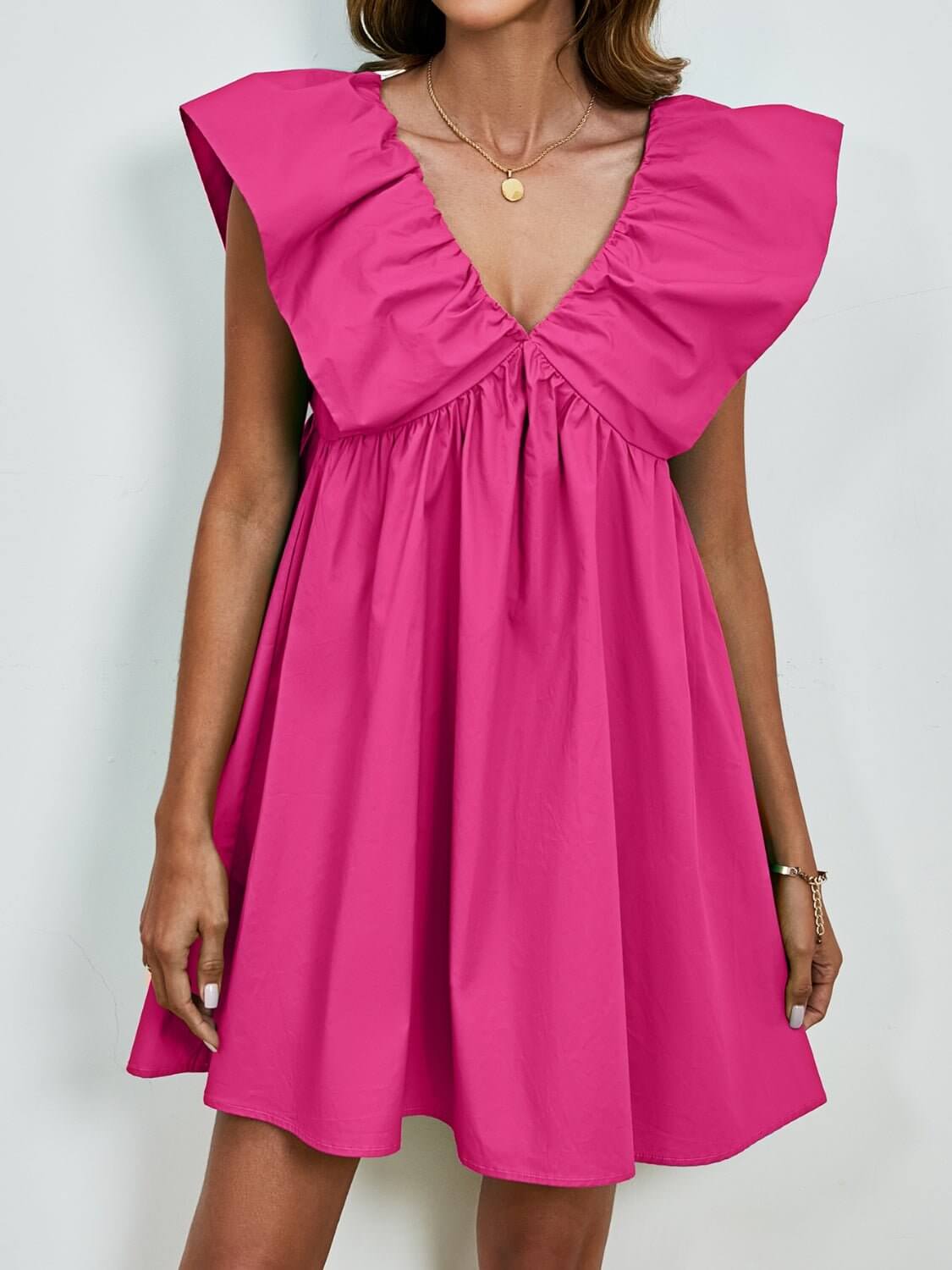 V - Neck Cap Sleeve Mini Dress - TayDiane