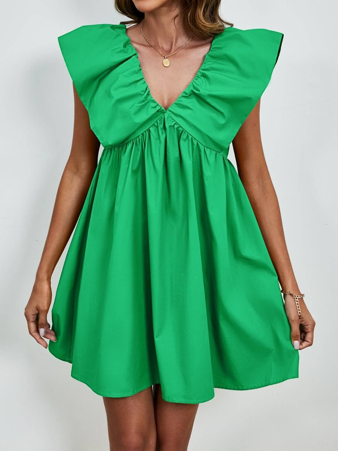 V - Neck Cap Sleeve Mini Dress - TayDiane