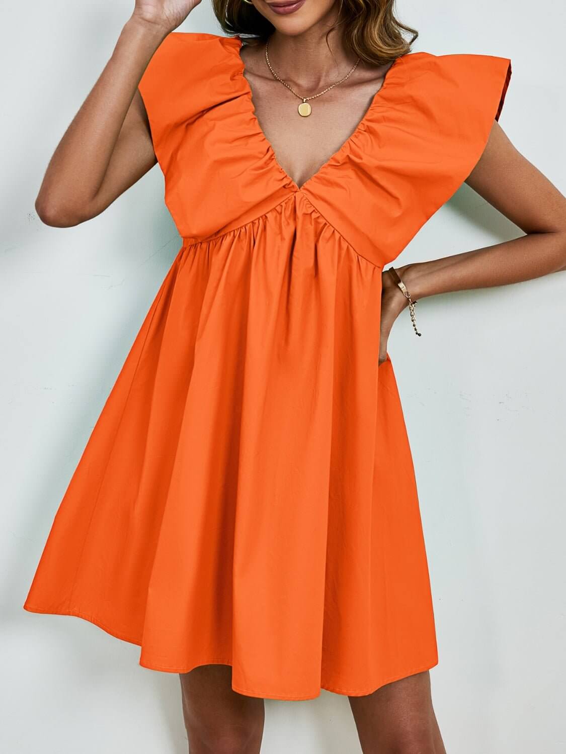 V - Neck Cap Sleeve Mini Dress - TayDiane