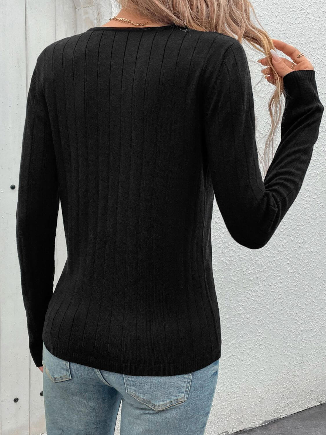 V - Neck Long Sleeve Knit Top - TayDiane