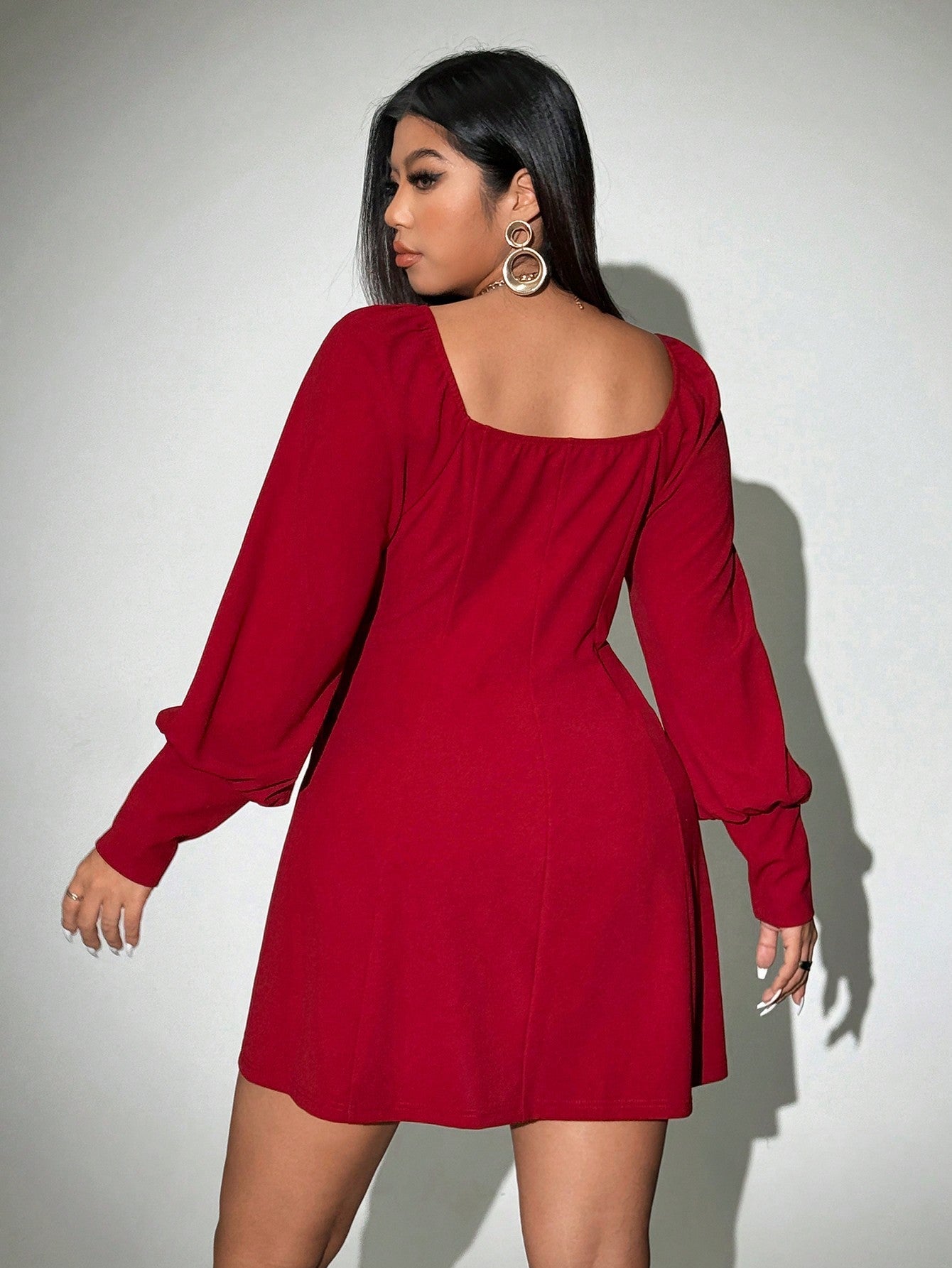 V - Neck Long Sleeve Mini Dress - TayDiane