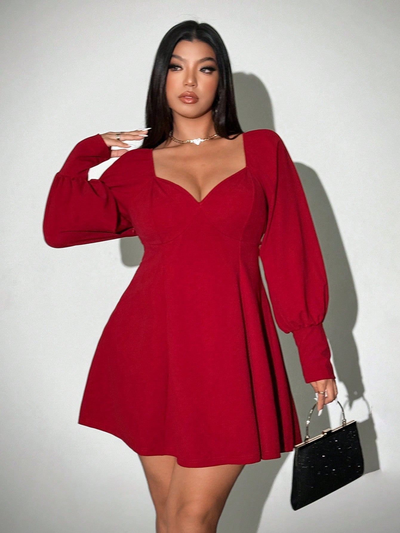 V - Neck Long Sleeve Mini Dress - TayDiane