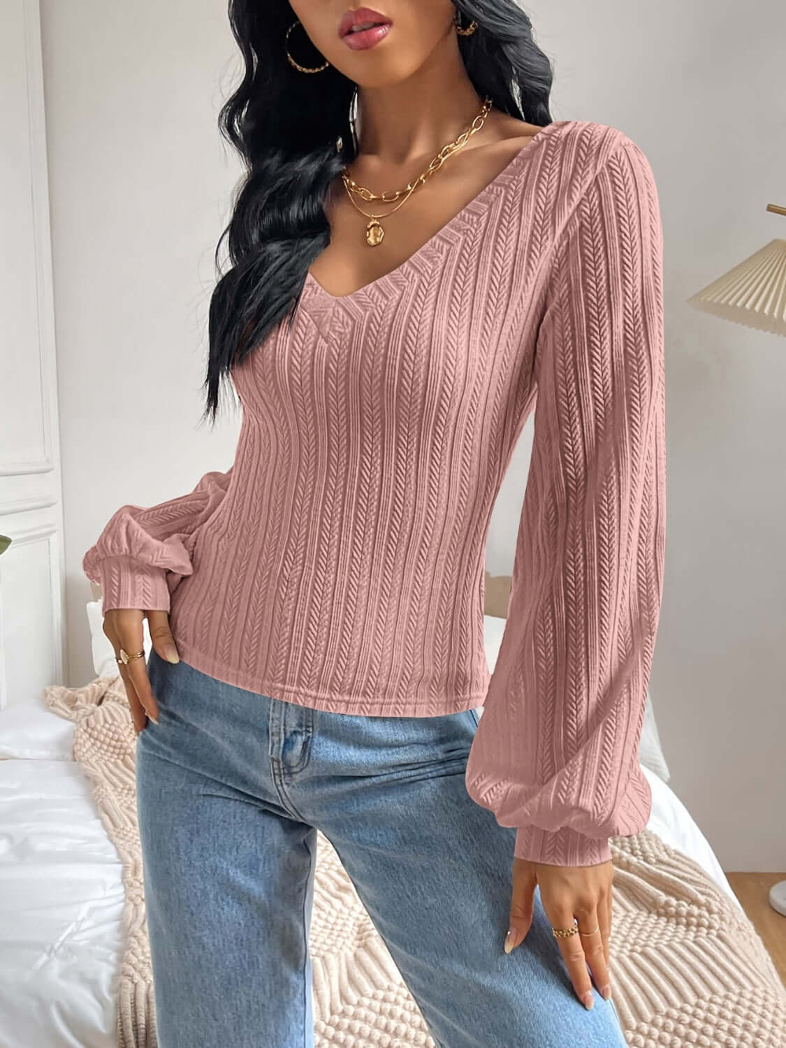 V - Neck Long Sleeve Shirt - TayDiane