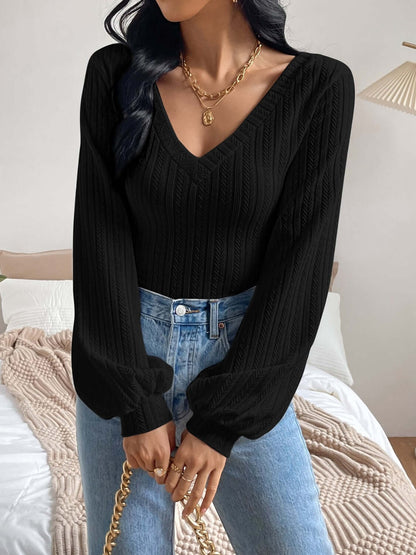 V - Neck Long Sleeve Shirt - TayDiane