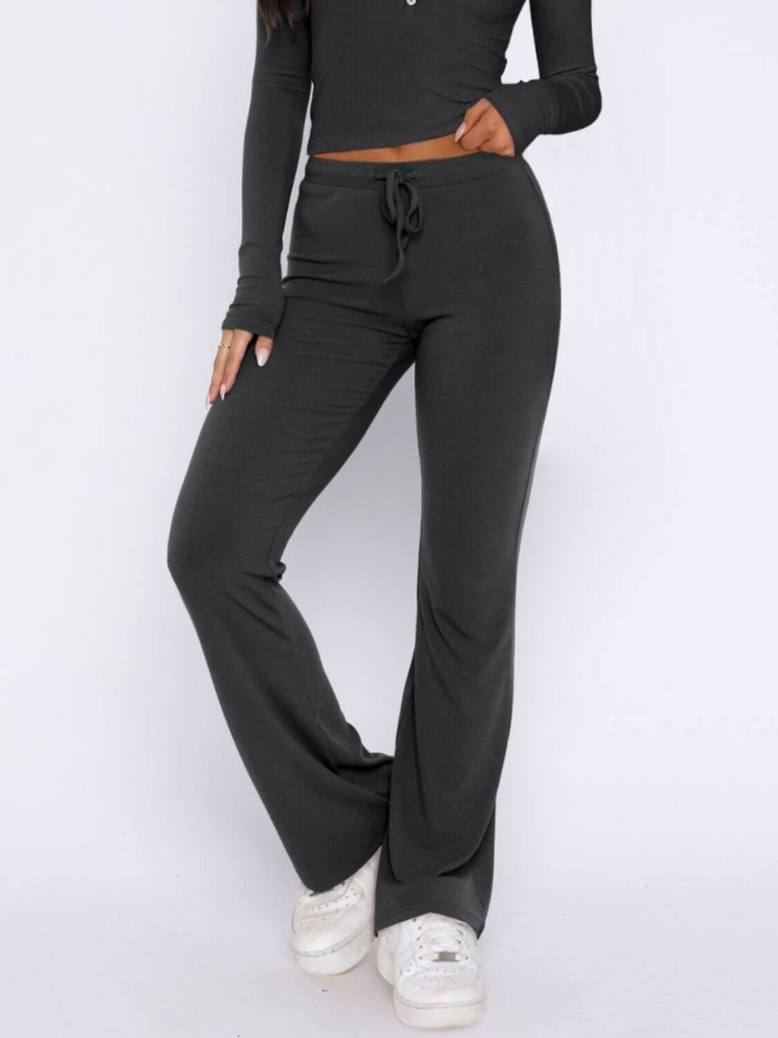 V - Neck Long Sleeve Top and Pants Set - TayDiane