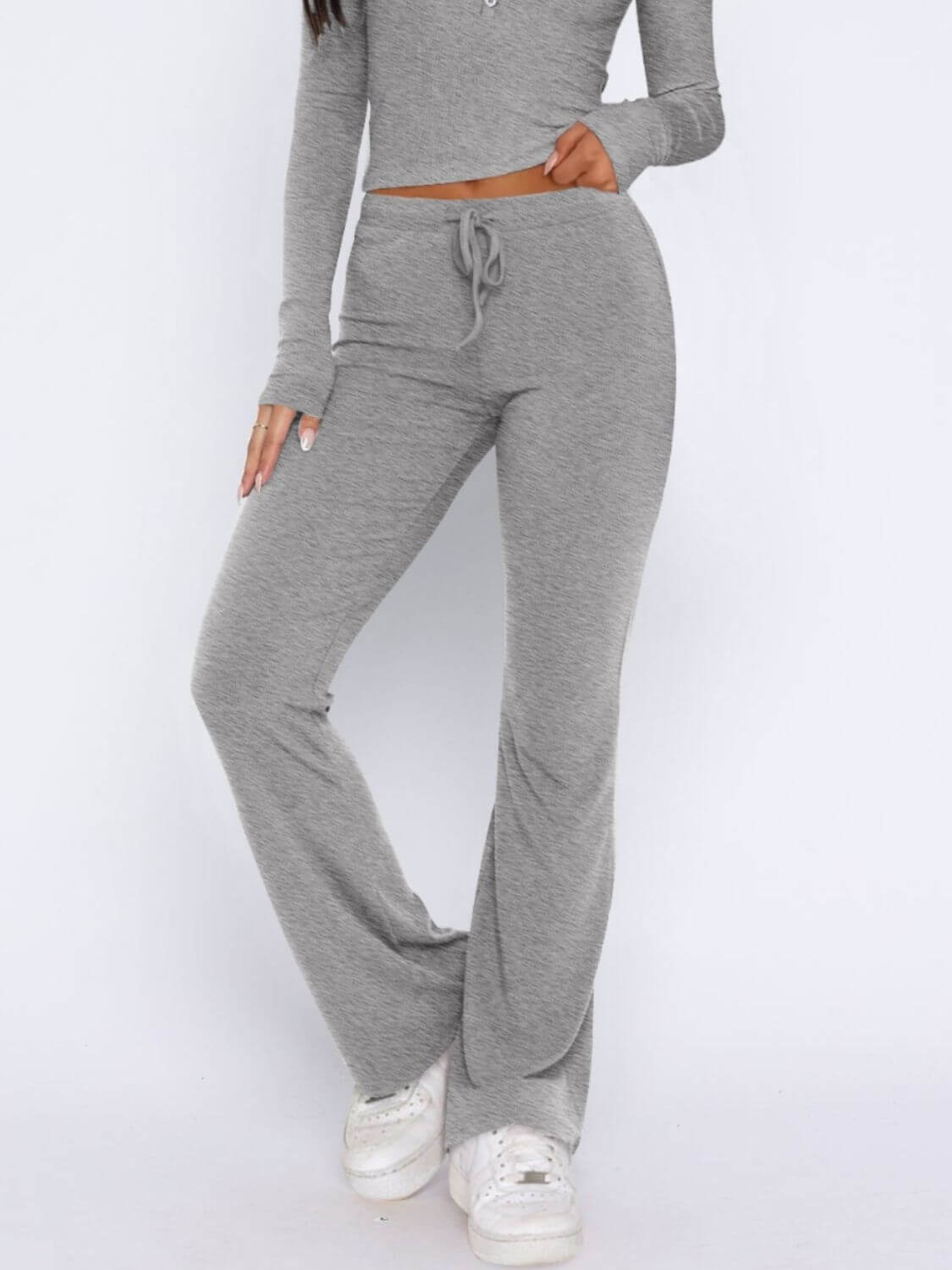 V - Neck Long Sleeve Top and Pants Set - TayDiane