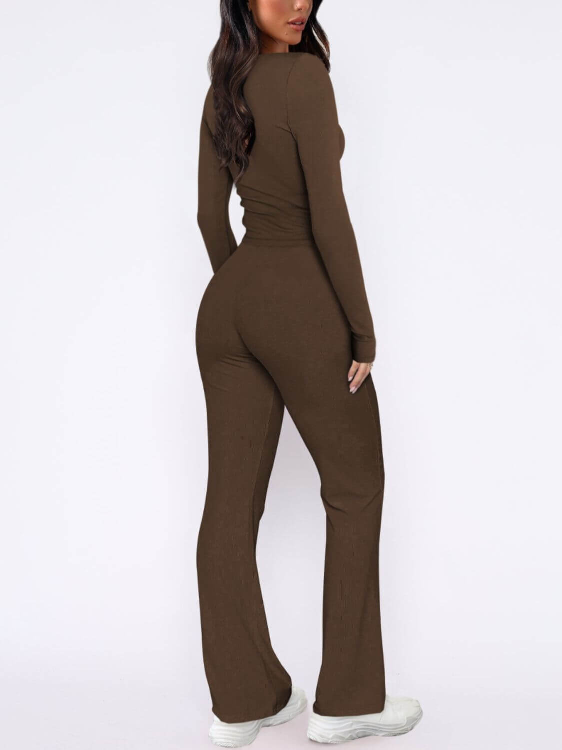 V - Neck Long Sleeve Top and Pants Set - TayDiane