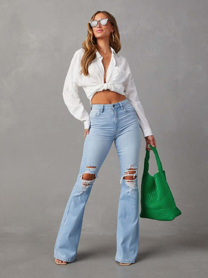 Washed Ripped High - Waist Wide - Leg Jeans - TayDiane