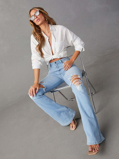 Washed Ripped High - Waist Wide - Leg Jeans - TayDiane