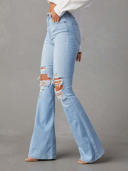 Washed Ripped High - Waist Wide - Leg Jeans - TayDiane