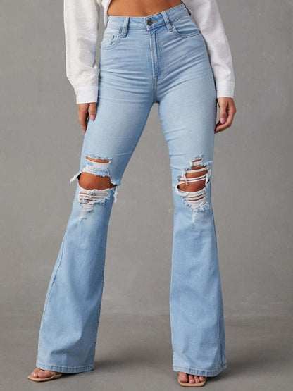 Washed Ripped High - Waist Wide - Leg Jeans - TayDiane