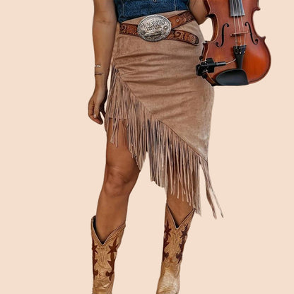 Western Fringe Suede Skirt - TayDiane