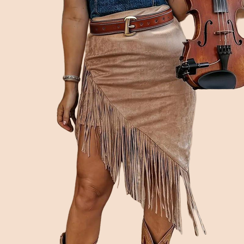 Western Fringe Suede Skirt - TayDiane