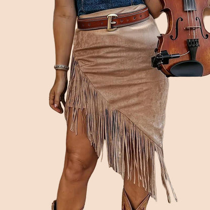 Western Fringe Suede Skirt - TayDiane